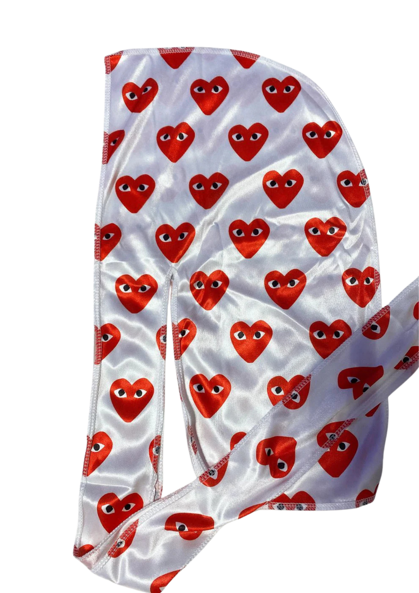 White Red Hearts Design Silky Durag
