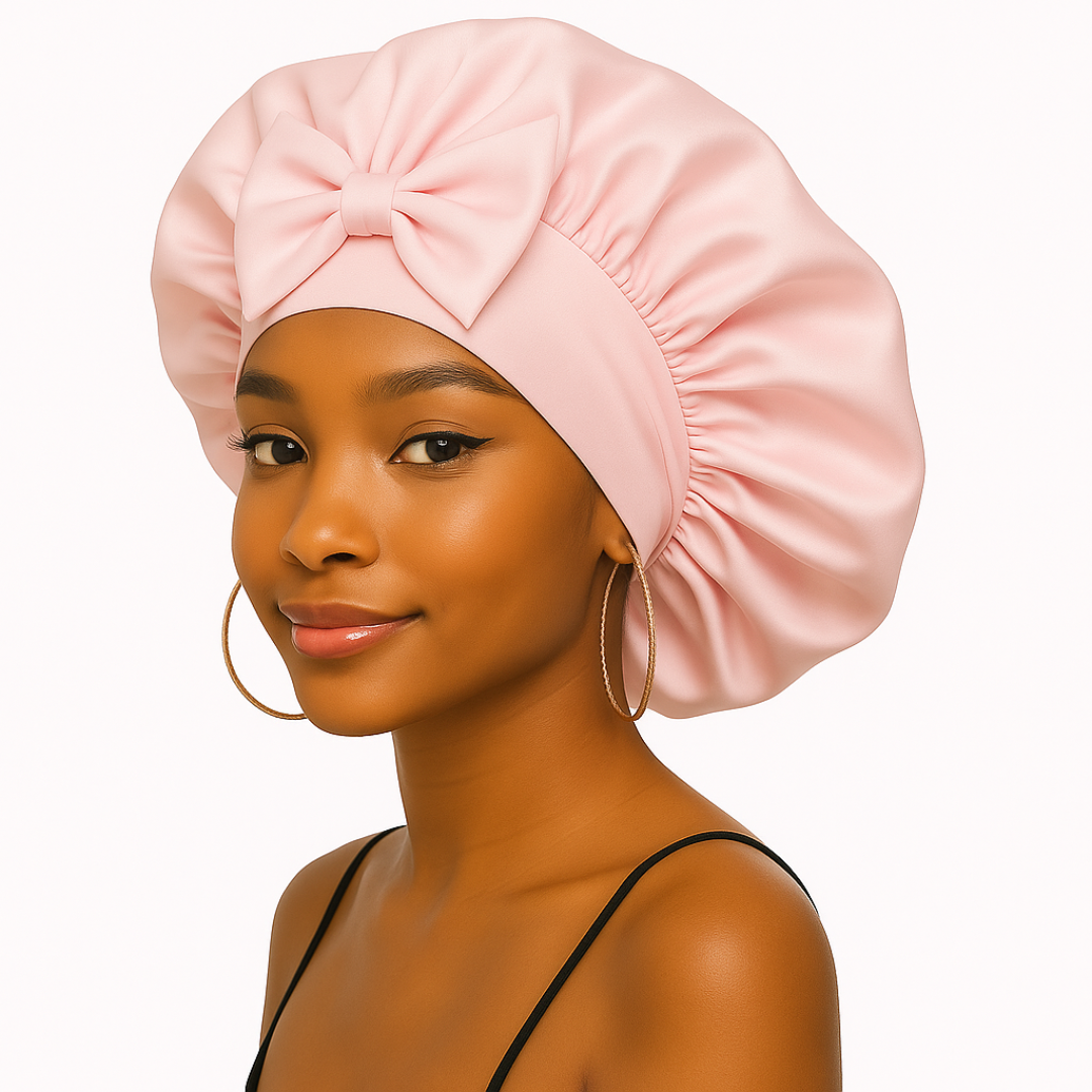 Light Pink Regular Silk Satin With Elastic Tie Bonnet