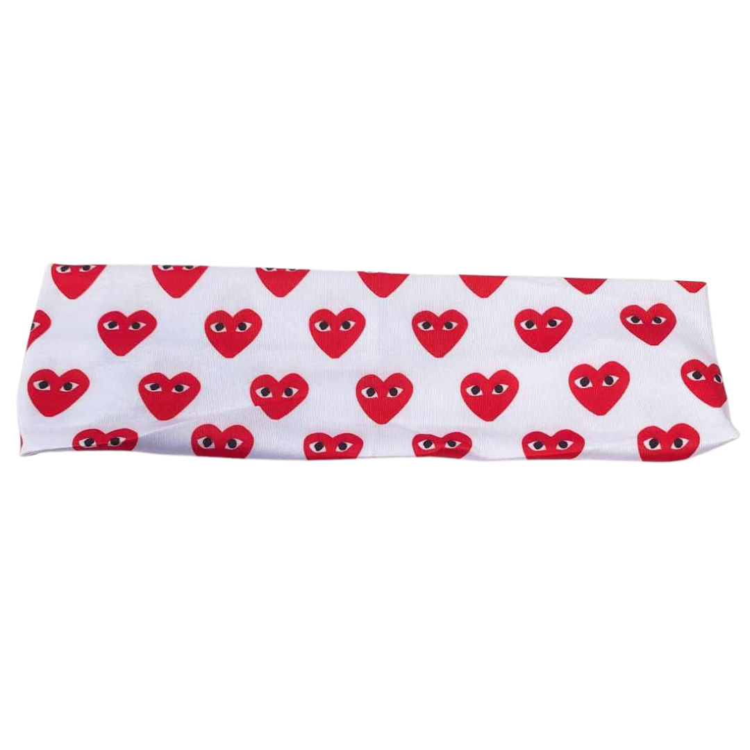 White Red Hearts Headband