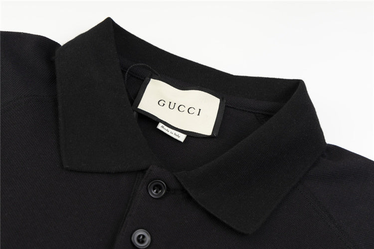 Black w/ Stripes GG Design Polo Shirt