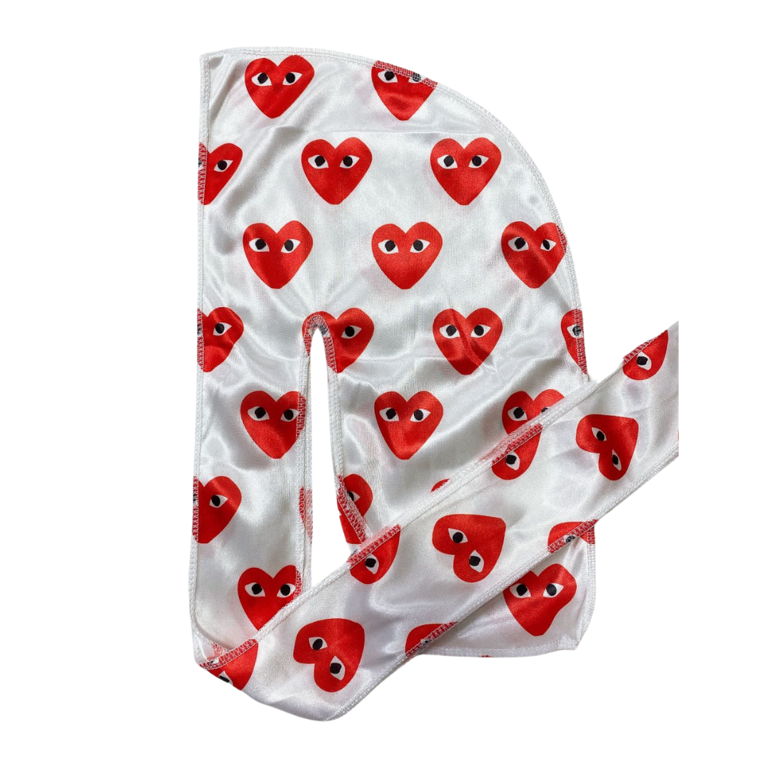 White Red Hearts Durag for kids