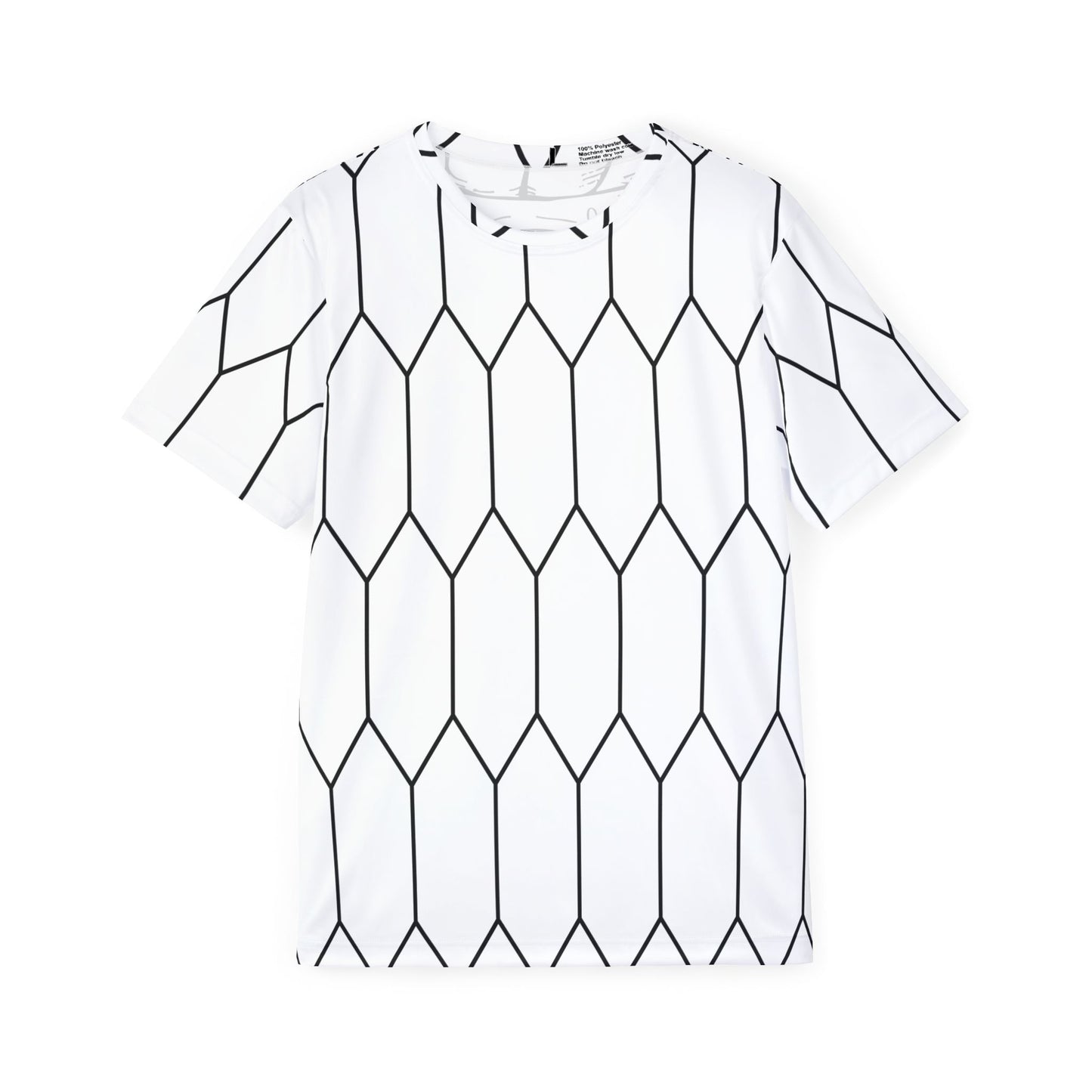 10 Tails Men's Sports Jersey white with black geometric pattern made of moisture-wicking polyester fabric.