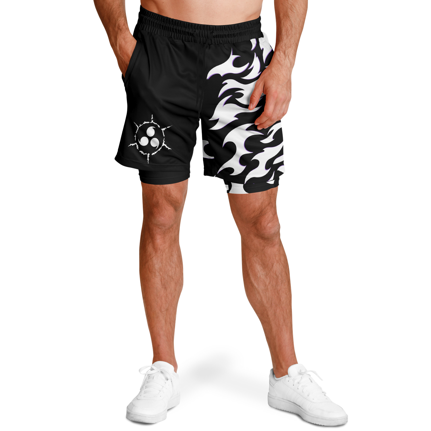 Curse Mark White Men's 2-in-1 Shorts - AOP