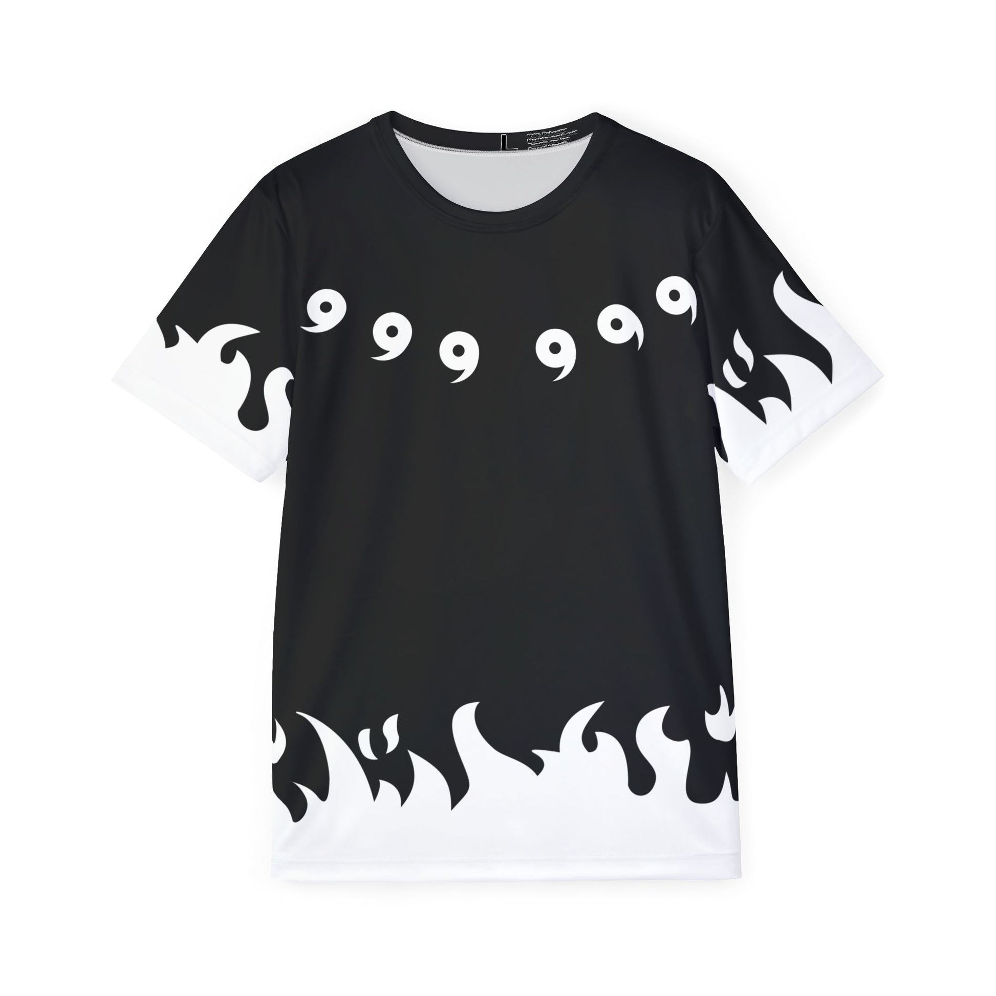 10 Tails Men's Sports Jersey 2 black and white flame design breathable moisture-wicking polyester tee