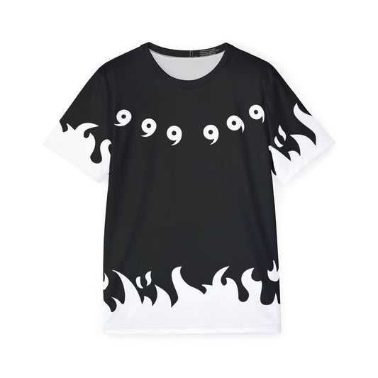 10 Tails Men's Sports Jersey 2 black and white flame design breathable moisture-wicking polyester tee