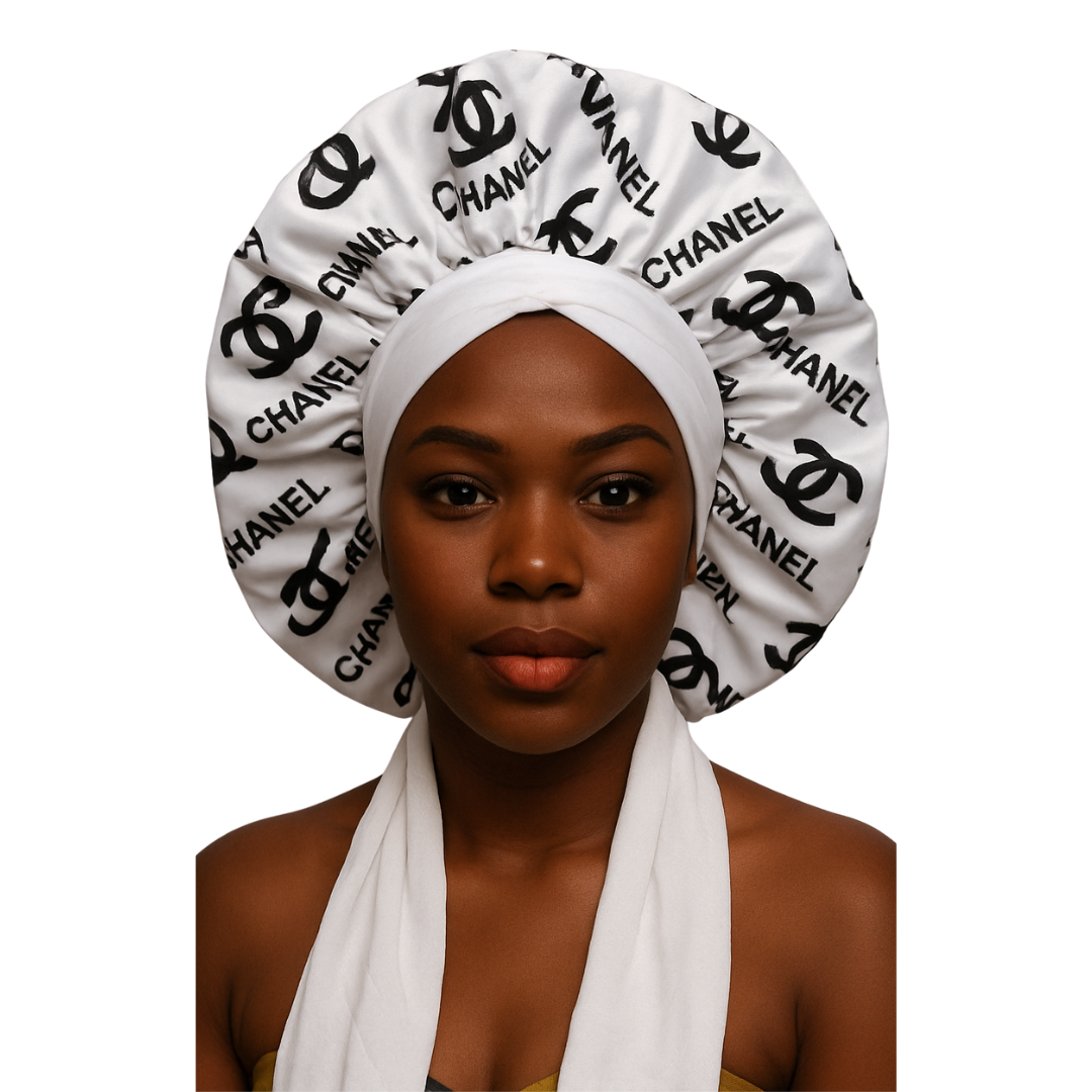 White CC Silk Satin With Elastic Tie Bonnet