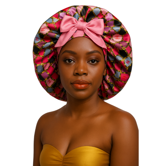 Pink CC Silk Satin With Elastic Tie Bonnet