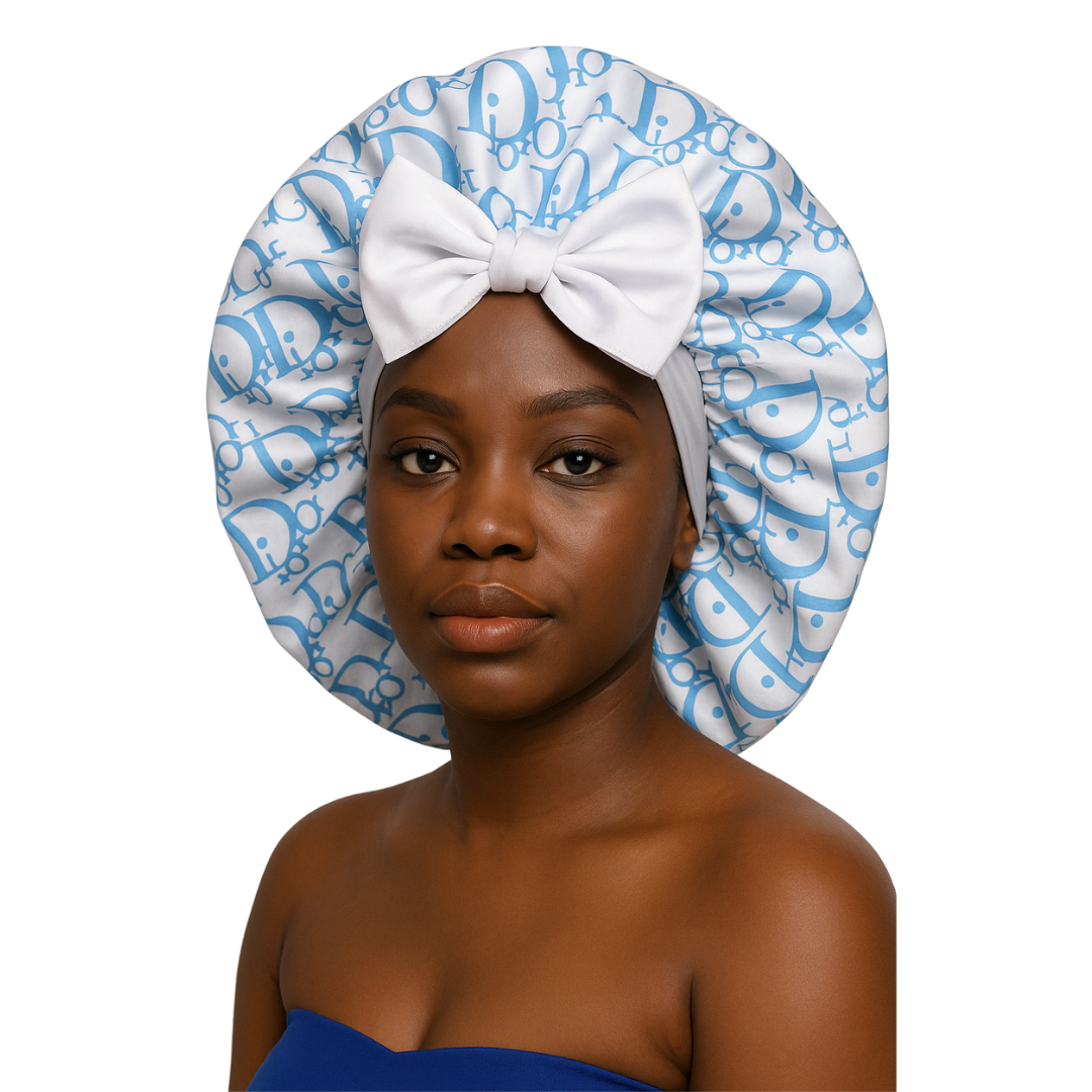 White Dio Silk Satin With Elastic Tie Bonnet