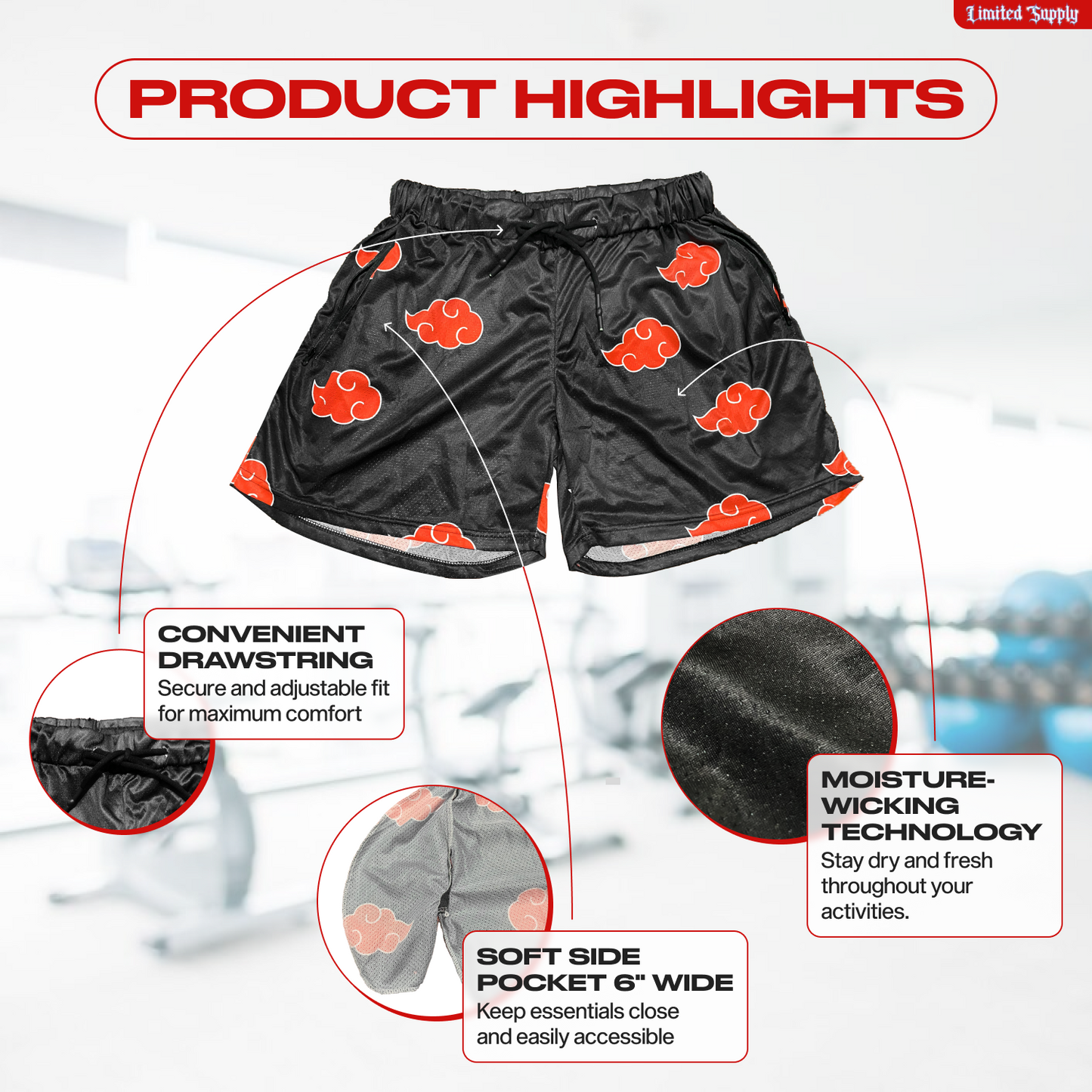 Red Cloud and Violet Gum Mesh Shorts