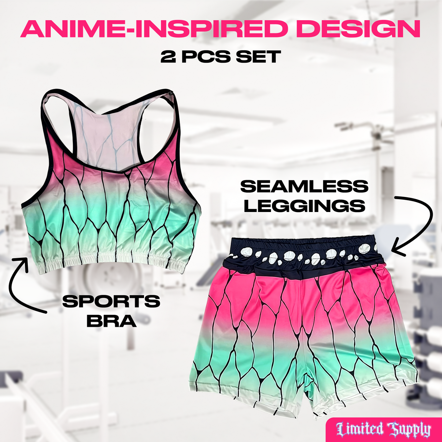 2pcs Set Anime Workout Outfits for Women Crown Limited Supply