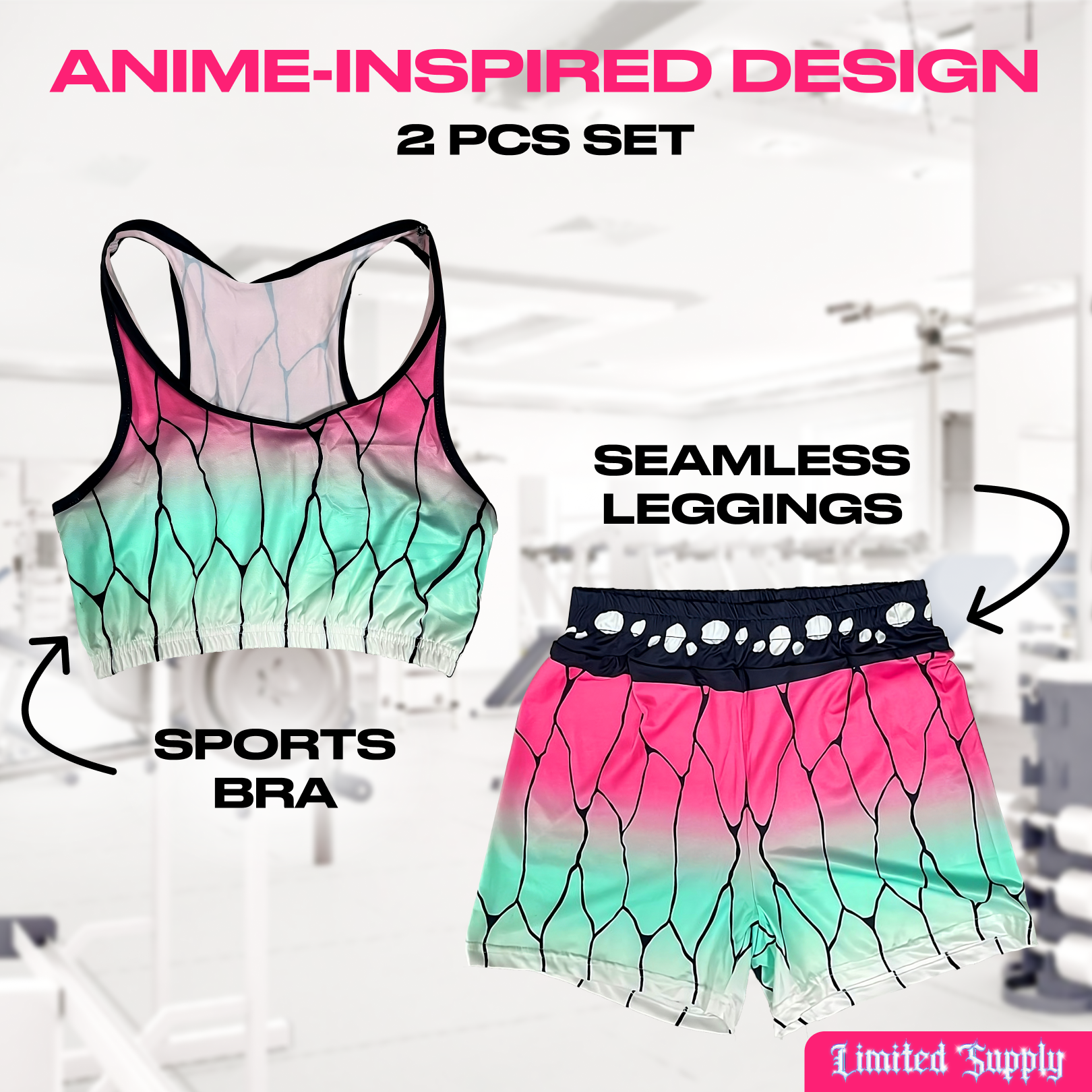 2pcs Set Anime Workout Outfits for Women Crown Limited Supply