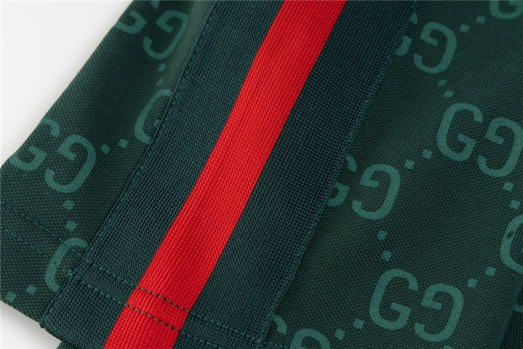Green w/ Red Striped GG Design Polo Shirt