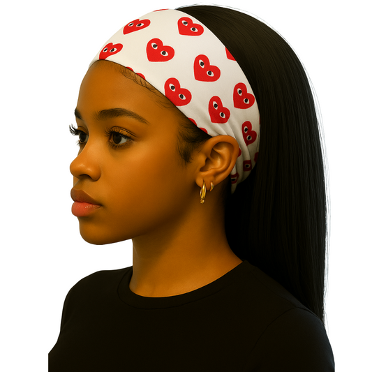 White Red Hearts Headband