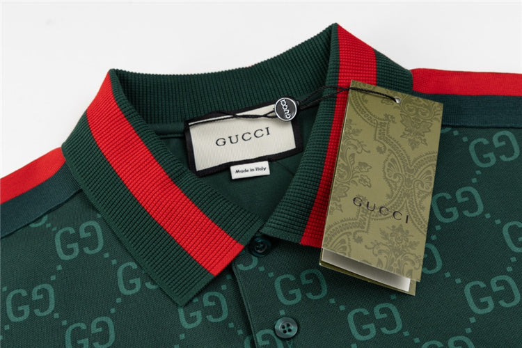 Green w/ Red Striped GG Design Polo Shirt