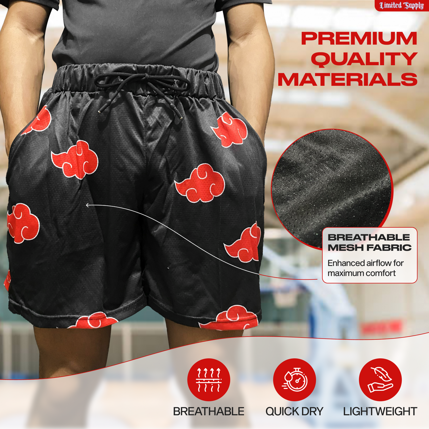 Red Cloud and Violet Gum Mesh Shorts