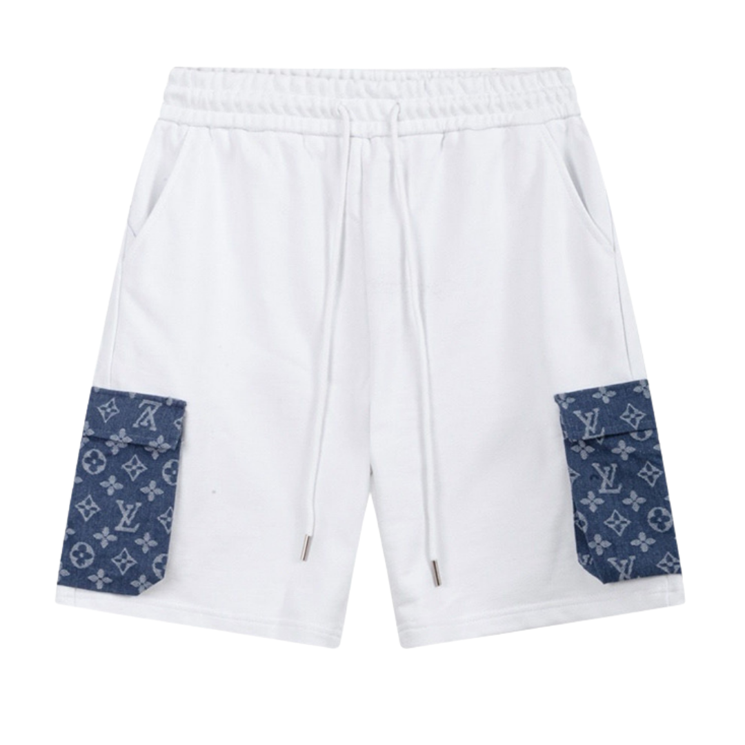 White LLV Shorts w/ Blue Pocket