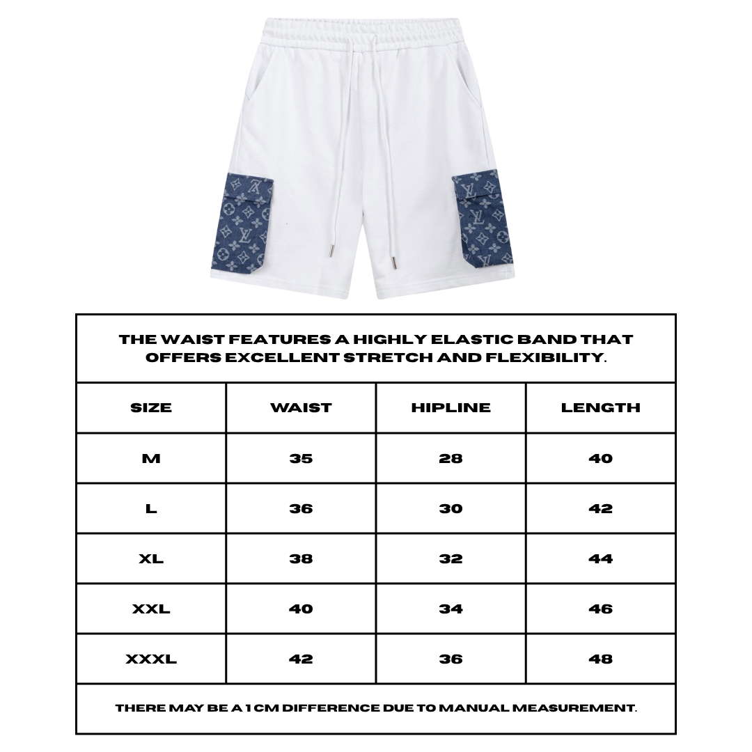 White LLV Shorts w/ Blue Pocket