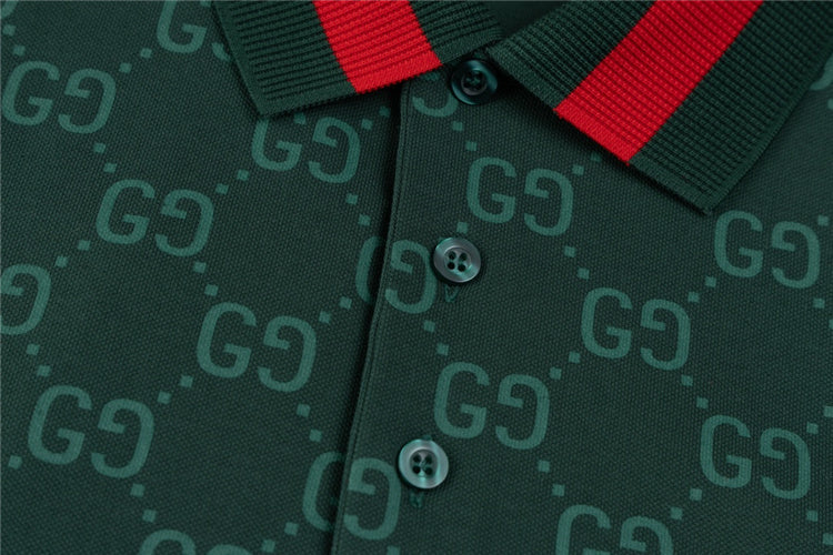 Green w/ Red Striped GG Design Polo Shirt