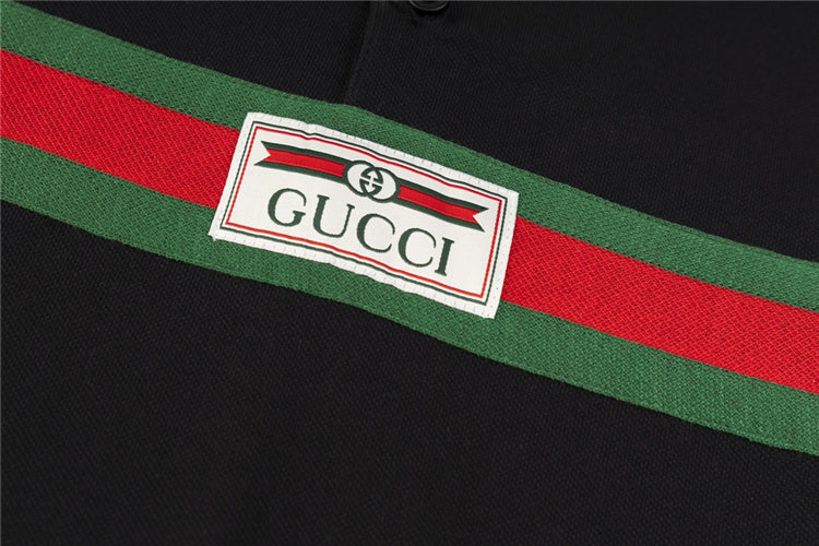 Black w/ Stripes GG Design Polo Shirt