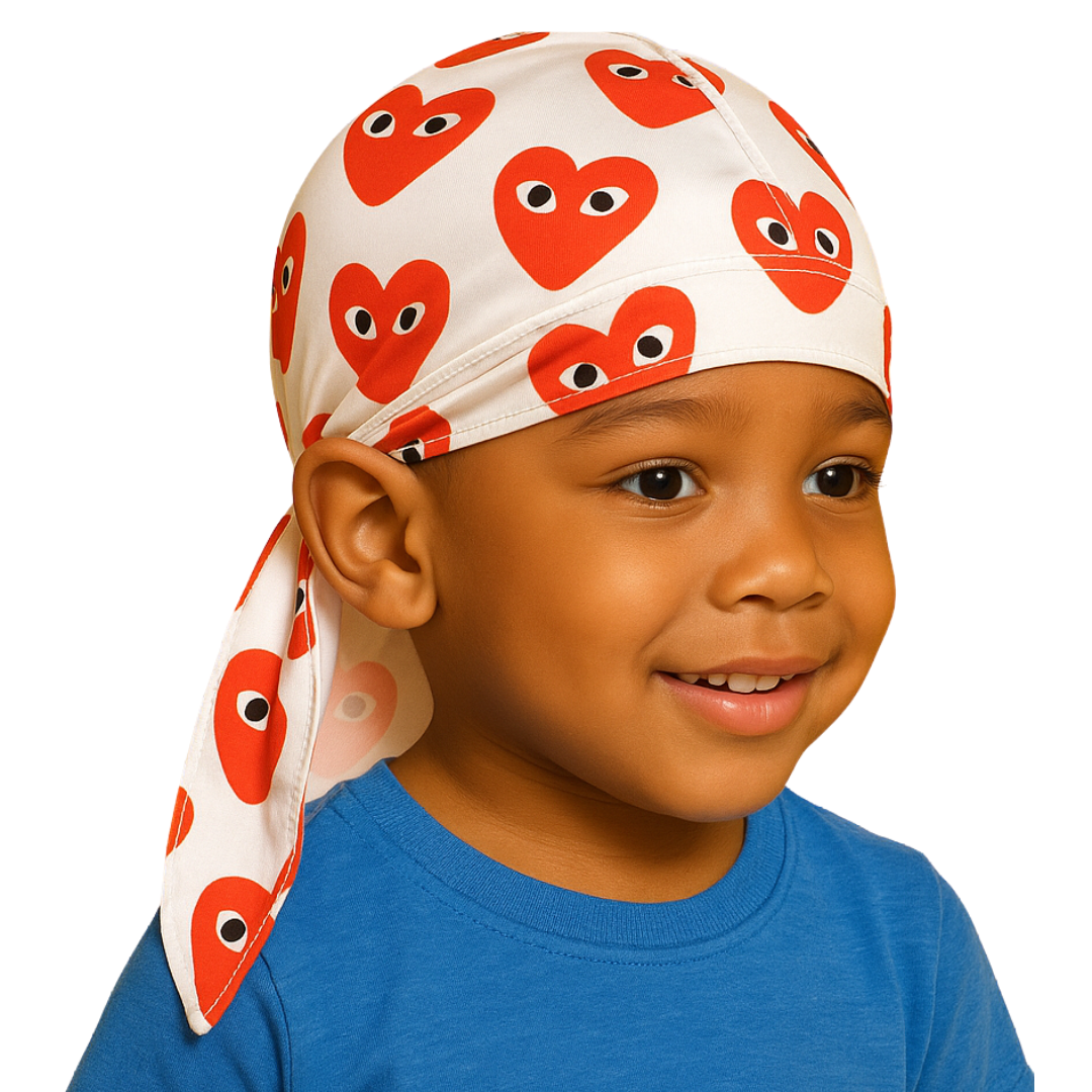 White Red Hearts Durag for kids