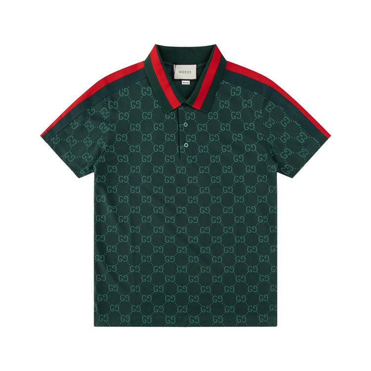 Green w/ Red Striped GG Design Polo Shirt