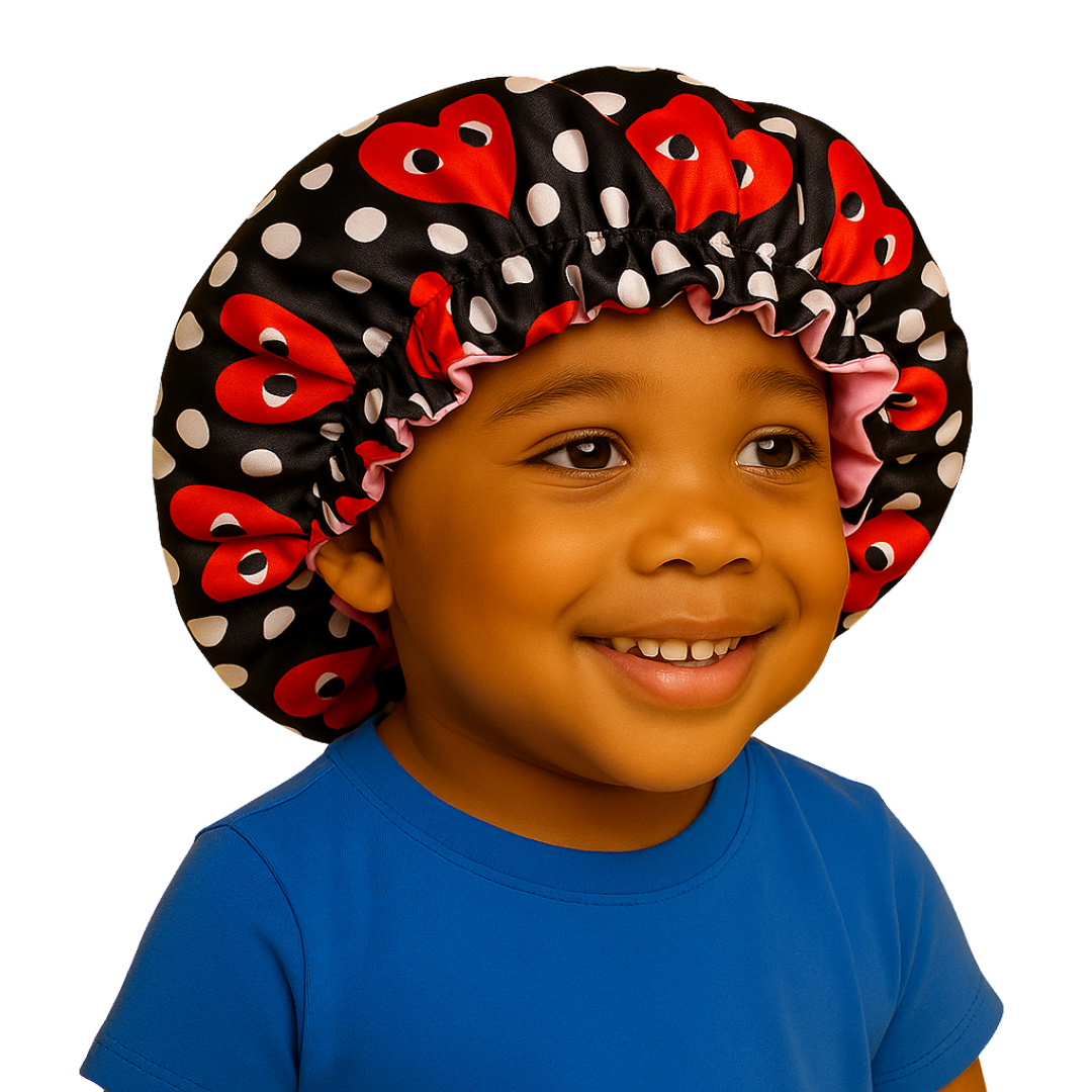 Black Red Hearts Design Bonnet for kids