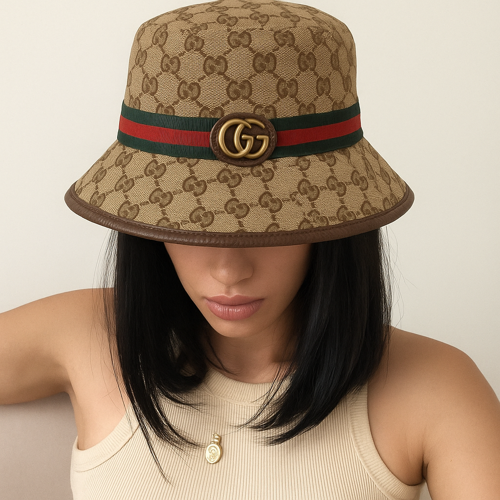 Green/Red Striped GG Design Bucket Hat