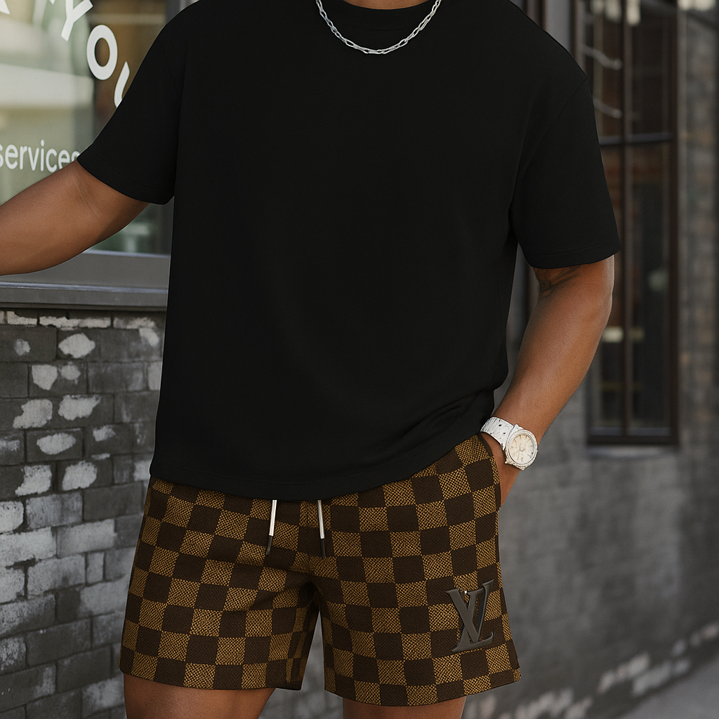 Brown LLV Checkered Design Shorts