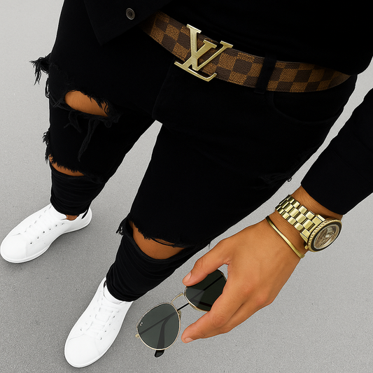 Brown LLV Checkered Design Belt