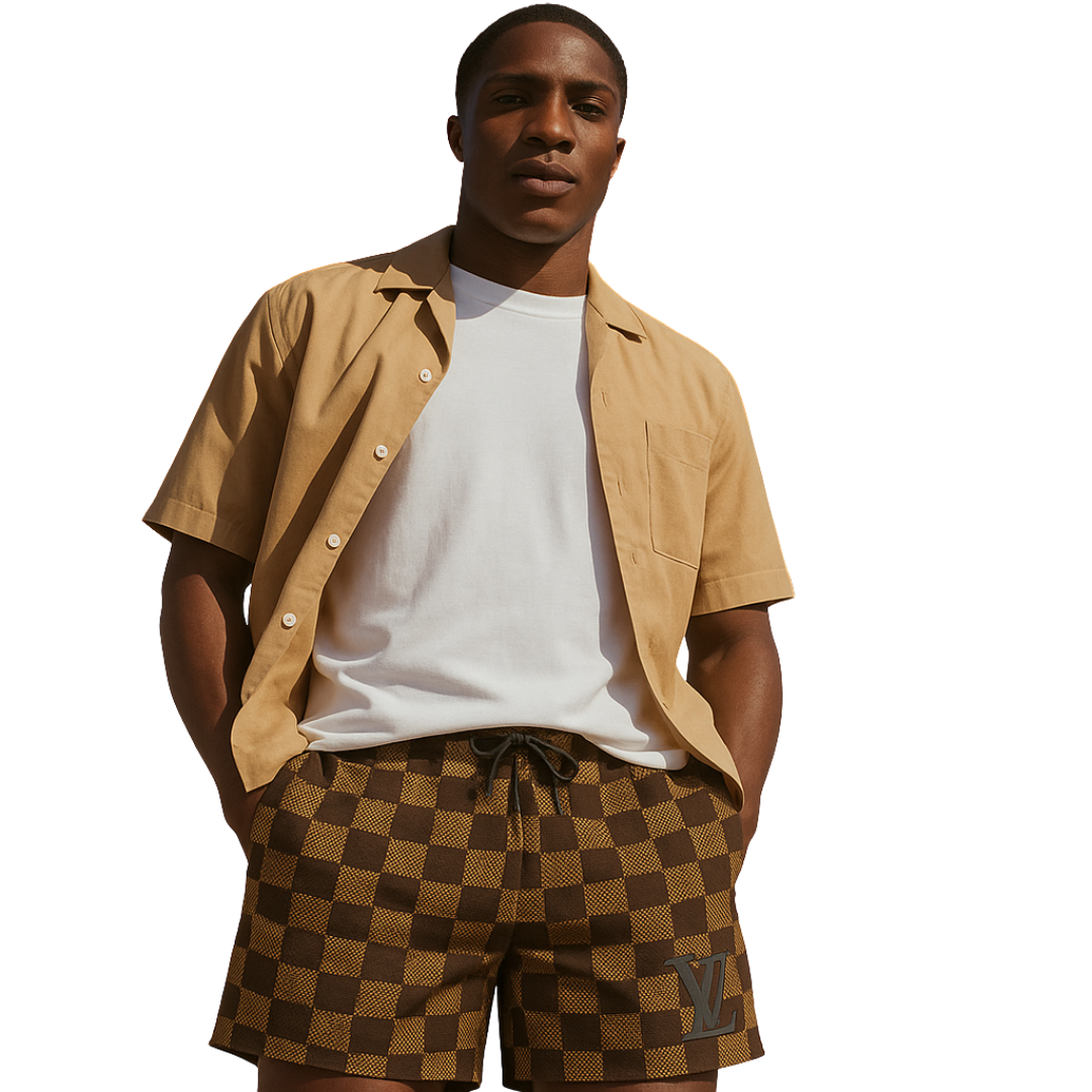 Brown LLV Checkered Design Shorts
