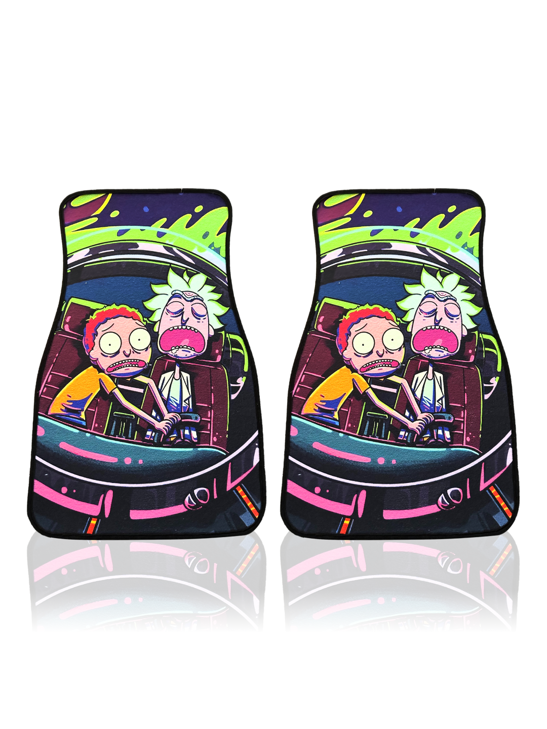 Anime Car Carpet Mat 2pcs Set Pink Rick featuring colorful front car floor mats with anime character design.