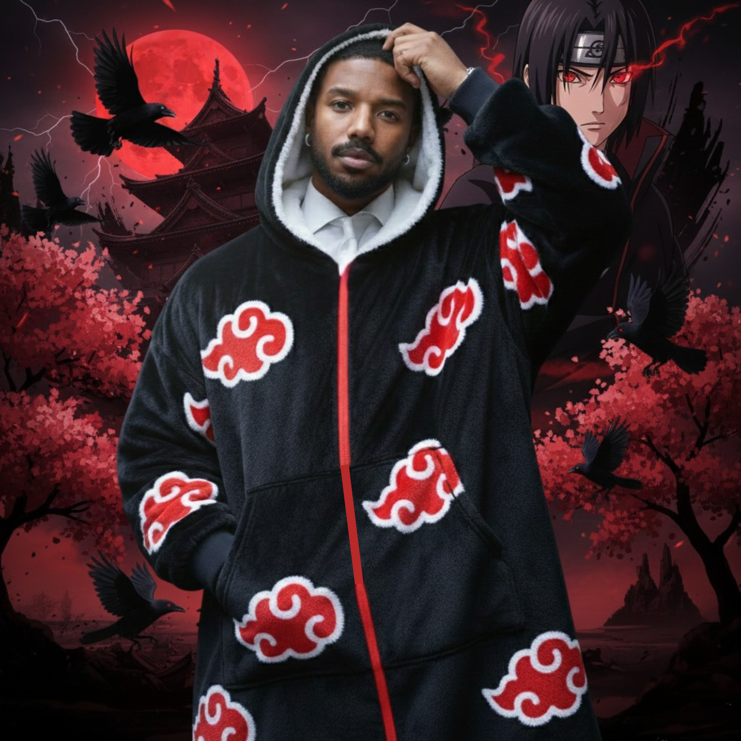 Red Cloud Anime Hoodie Blanket