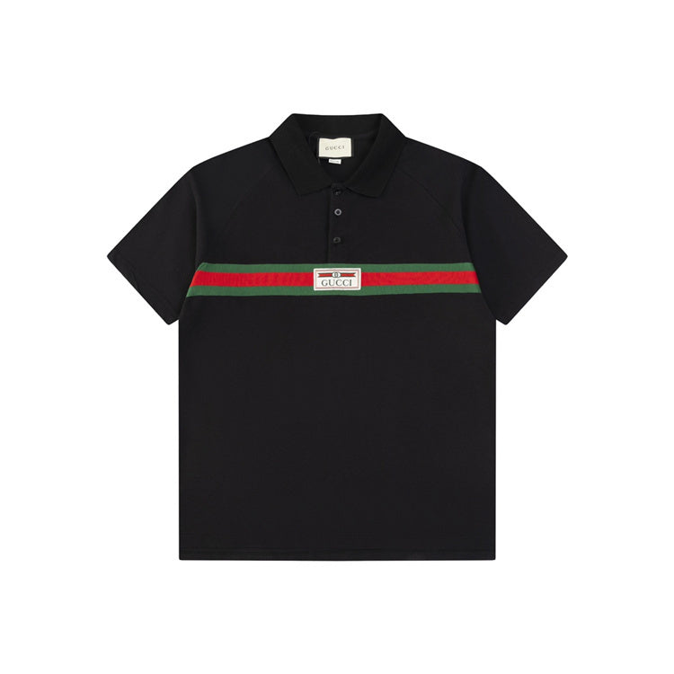 Black w/ Stripes GG Design Polo Shirt