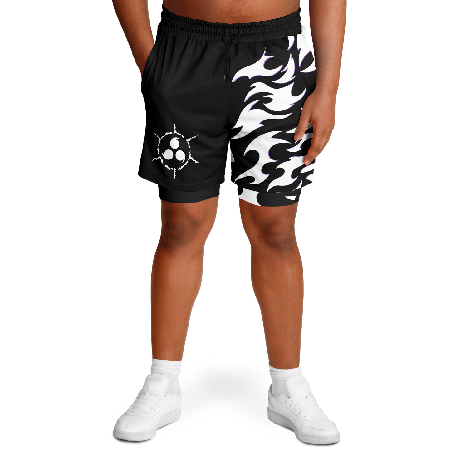 Curse Mark White Men's 2-in-1 Shorts - AOP